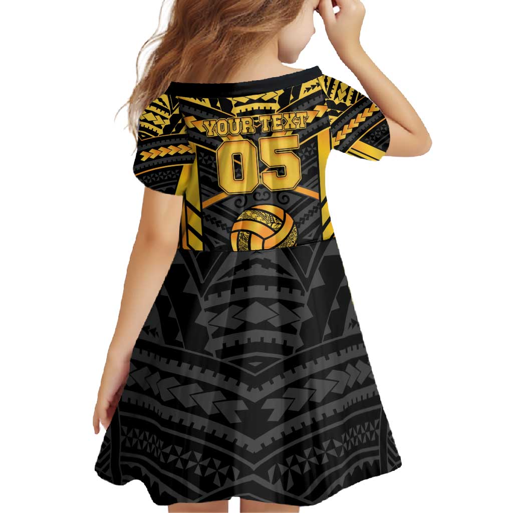 Custom Polynesia Beach Volleyball Family Matching Long Sleeve Bodycon Dress and Hawaiian Shirt Gold Polynesian Tribal Pattern - Polynesian Pride