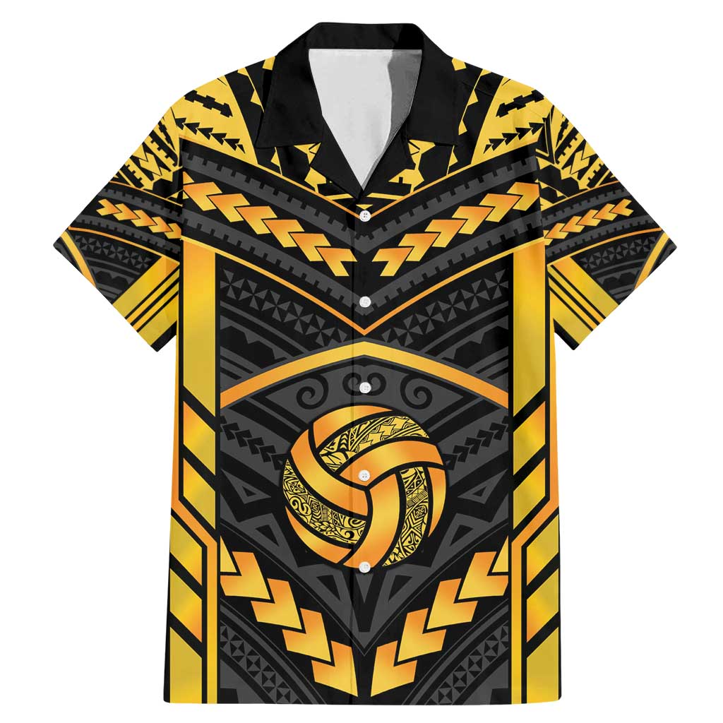 Custom Polynesia Beach Volleyball Family Matching Mermaid Dress and Hawaiian Shirt Gold Polynesian Tribal Pattern - Polynesian Pride