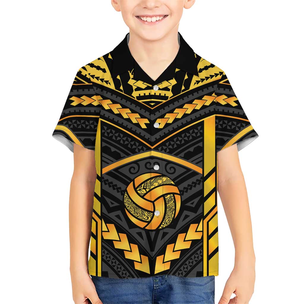 Custom Polynesia Beach Volleyball Family Matching Off Shoulder Maxi Dress and Hawaiian Shirt Gold Polynesian Tribal Pattern LT05 Son's Shirt Gold - Polynesian Pride