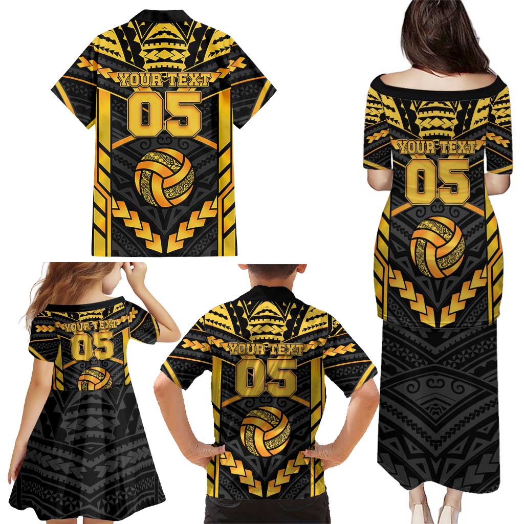 Custom Polynesia Beach Volleyball Family Matching Puletasi and Hawaiian Shirt Gold Polynesian Tribal Pattern LT05 - Polynesian Pride