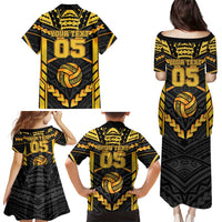 Custom Polynesia Beach Volleyball Family Matching Puletasi and Hawaiian Shirt Gold Polynesian Tribal Pattern LT05 - Polynesian Pride