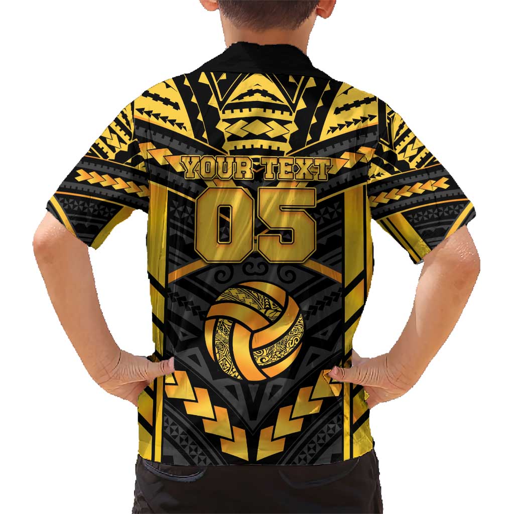 Custom Polynesia Beach Volleyball Family Matching Short Sleeve Bodycon Dress and Hawaiian Shirt Gold Polynesian Tribal Pattern - Polynesian Pride