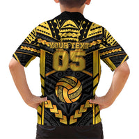 Custom Polynesia Beach Volleyball Family Matching Short Sleeve Bodycon Dress and Hawaiian Shirt Gold Polynesian Tribal Pattern - Polynesian Pride