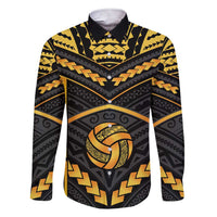 Custom Polynesia Beach Volleyball Family Matching Short Sleeve Bodycon Dress and Hawaiian Shirt Gold Polynesian Tribal Pattern - Polynesian Pride