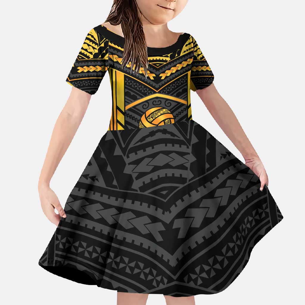 Custom Polynesia Beach Volleyball Family Matching Tank Maxi Dress and Hawaiian Shirt Gold Polynesian Tribal Pattern - Polynesian Pride