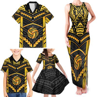 Custom Polynesia Beach Volleyball Family Matching Tank Maxi Dress and Hawaiian Shirt Gold Polynesian Tribal Pattern - Polynesian Pride