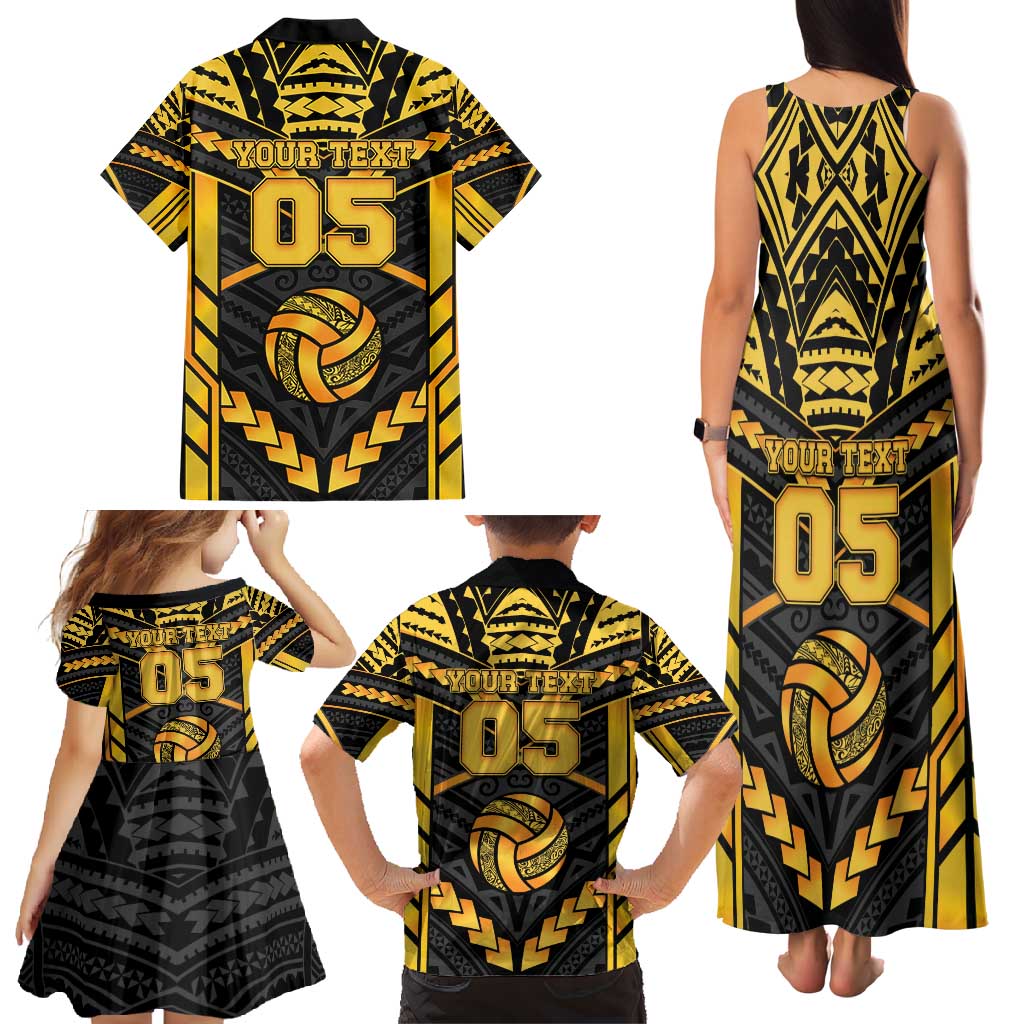 Custom Polynesia Beach Volleyball Family Matching Tank Maxi Dress and Hawaiian Shirt Gold Polynesian Tribal Pattern - Polynesian Pride