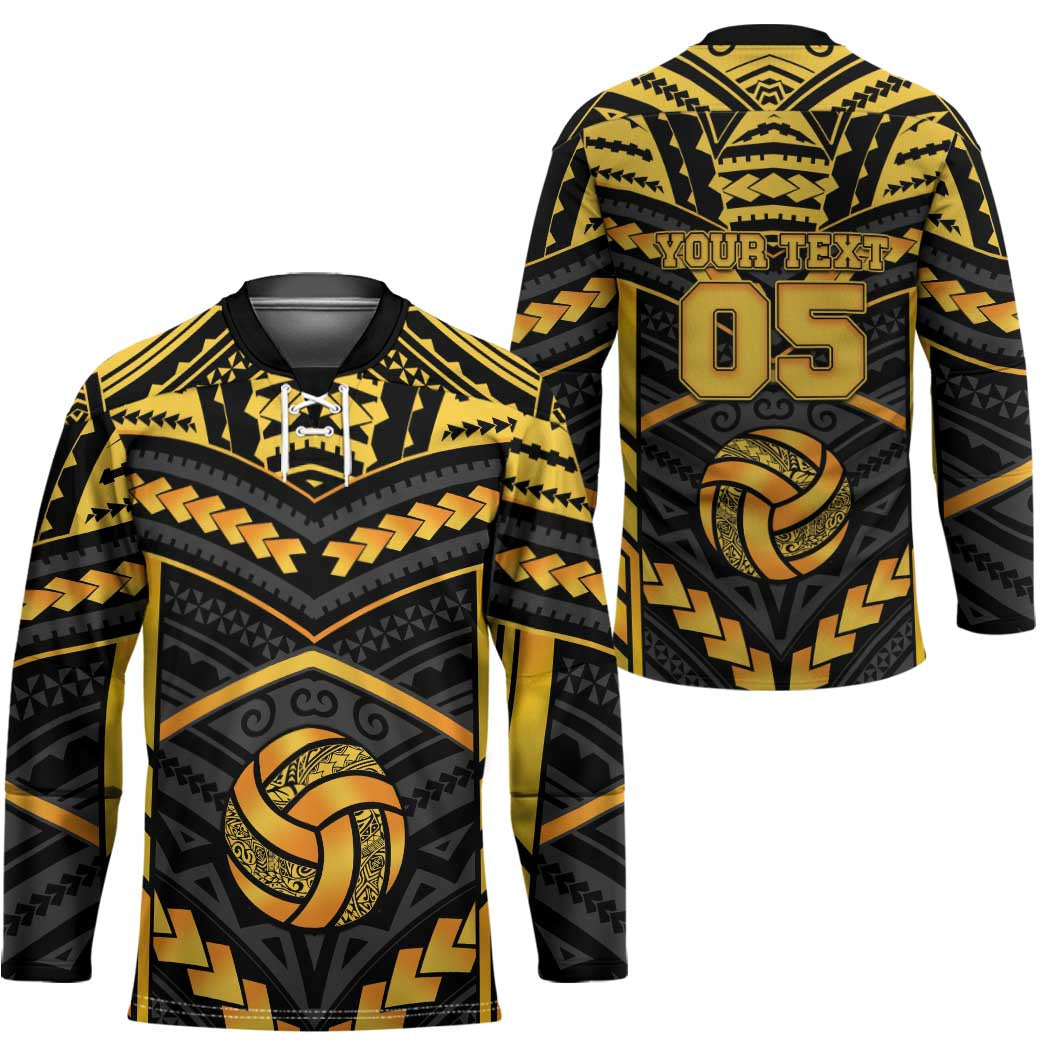 Custom Polynesia Beach Volleyball Hockey Jersey Gold Polynesian Tribal Pattern - Polynesian Pride