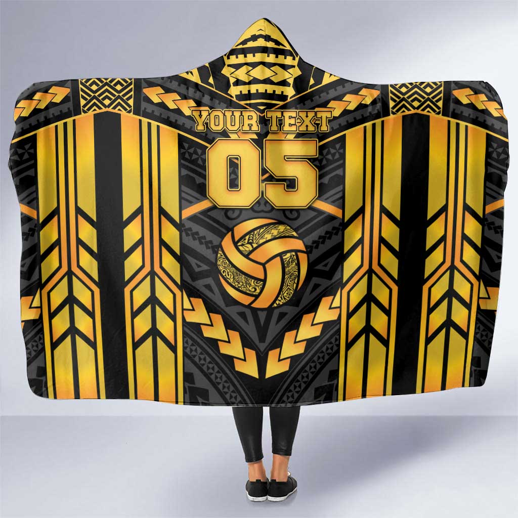 Custom Polynesia Beach Volleyball Hooded Blanket Gold Polynesian Tribal Pattern - Polynesian Pride