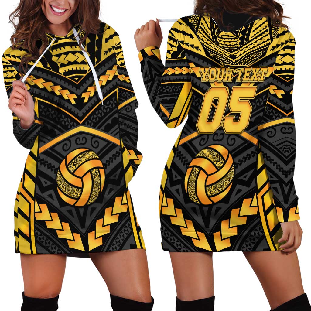 Custom Polynesia Beach Volleyball Hoodie Dress Gold Polynesian Tribal Pattern LT05 - Polynesian Pride