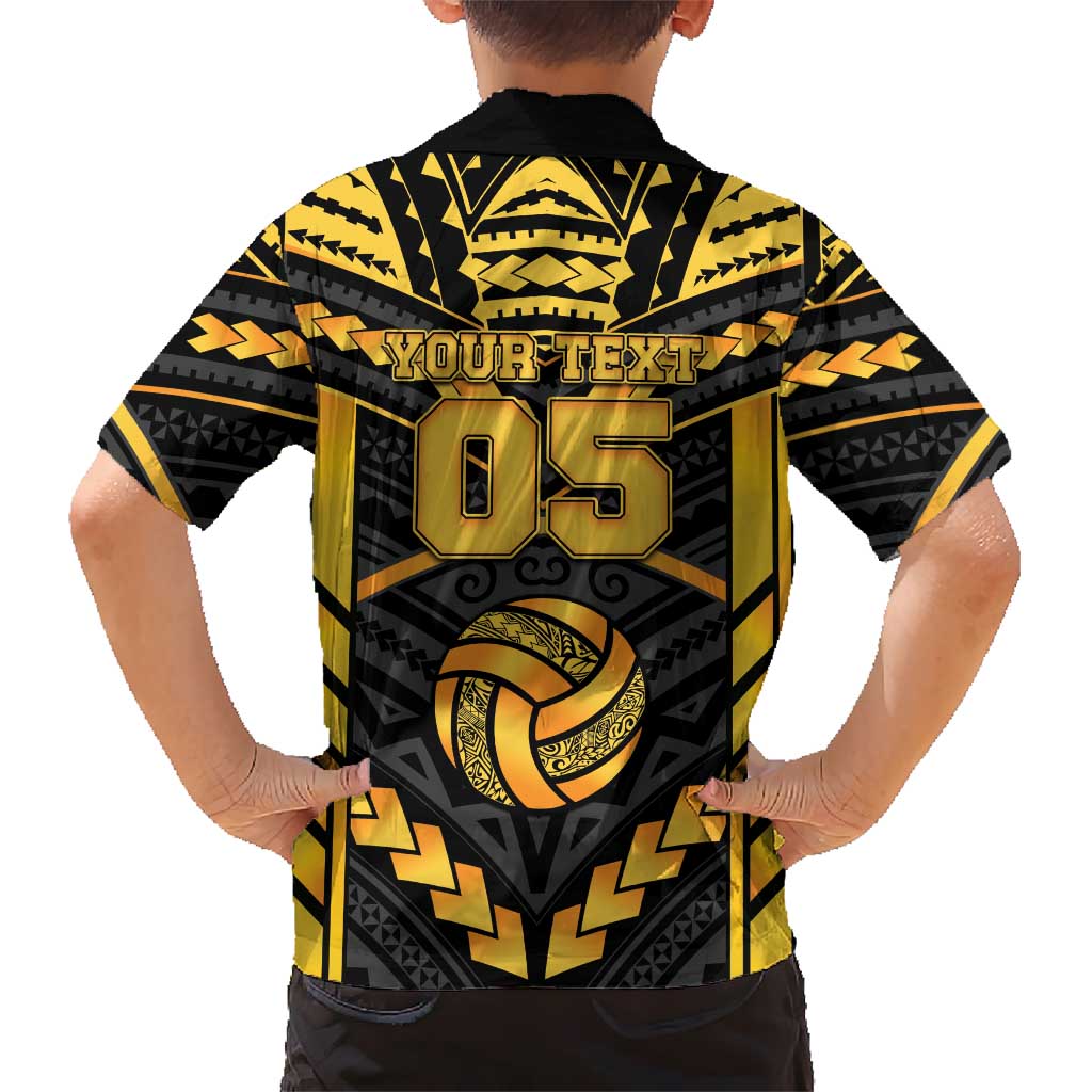 Custom Polynesia Beach Volleyball Kid Hawaiian Shirt Gold Polynesian Tribal Pattern LT05 - Polynesian Pride