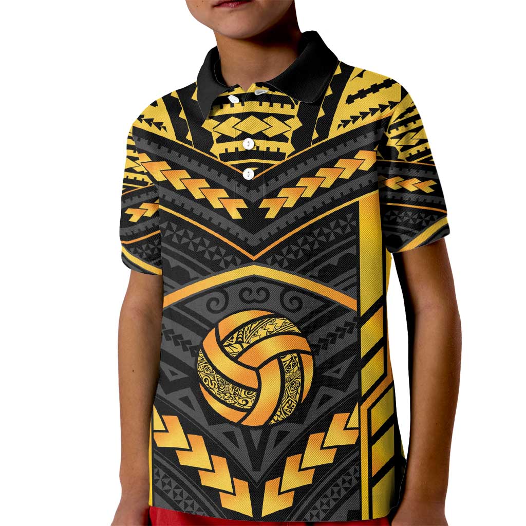 Custom Polynesia Beach Volleyball Kid Polo Shirt Gold Polynesian Tribal Pattern - Polynesian Pride