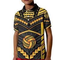 Custom Polynesia Beach Volleyball Kid Polo Shirt Gold Polynesian Tribal Pattern - Polynesian Pride