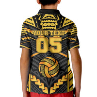 Custom Polynesia Beach Volleyball Kid Polo Shirt Gold Polynesian Tribal Pattern - Polynesian Pride