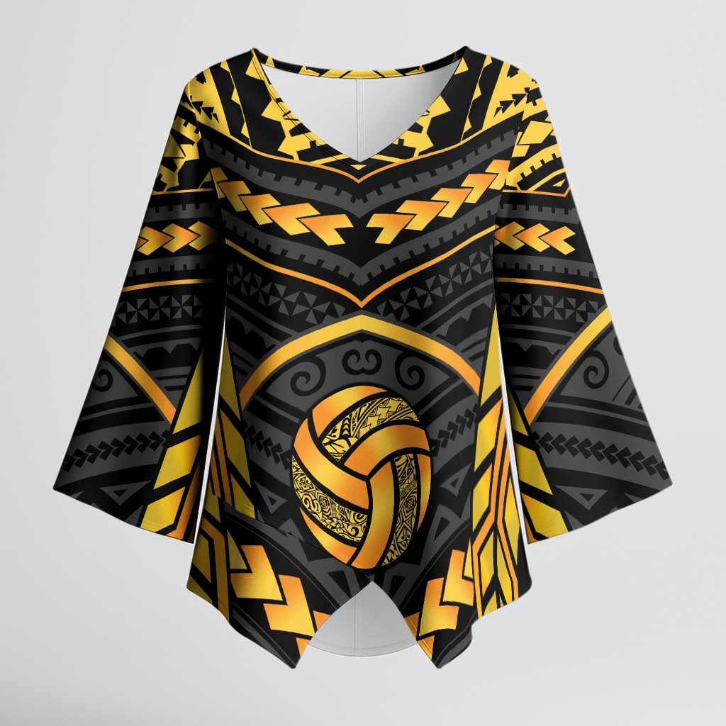 Custom Polynesia Beach Volleyball Kimono Sleeve Blouse Gold Polynesian Tribal Pattern - Polynesian Pride