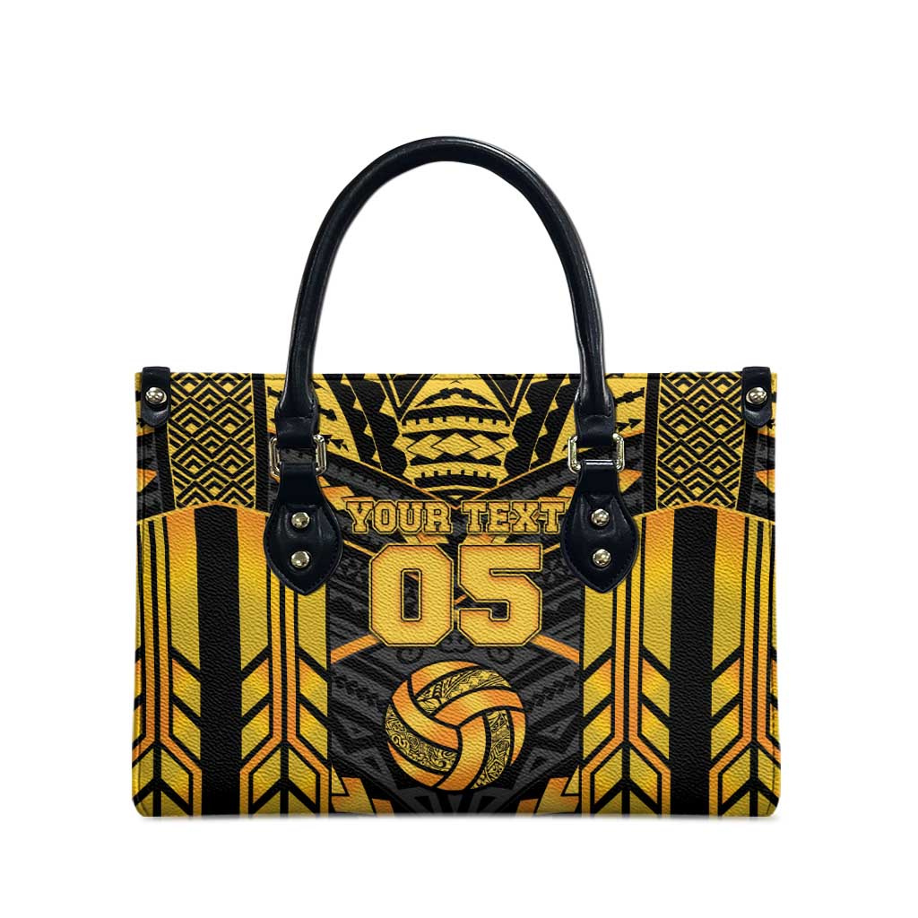 Custom Polynesia Beach Volleyball Leather Bag Gold Polynesian Tribal Pattern - Polynesian Pride