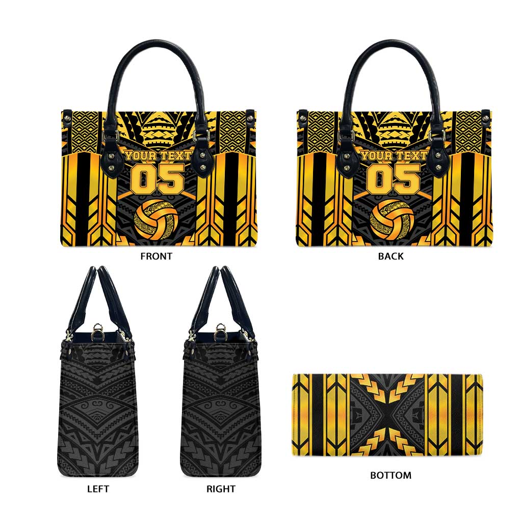 Custom Polynesia Beach Volleyball Leather Bag Gold Polynesian Tribal Pattern - Polynesian Pride