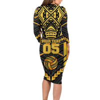Custom Polynesia Beach Volleyball Long Sleeve Bodycon Dress Gold Polynesian Tribal Pattern LT05 - Polynesian Pride
