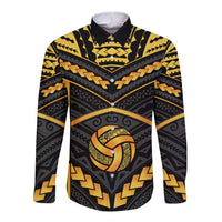 Custom Polynesia Beach Volleyball Long Sleeve Button Shirt Gold Polynesian Tribal Pattern LT05 Unisex Gold - Polynesian Pride