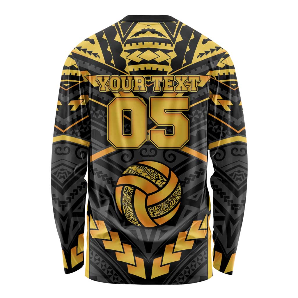 Custom Polynesia Beach Volleyball Long Sleeve Shirt Gold Polynesian Tribal Pattern LT05 - Polynesian Pride