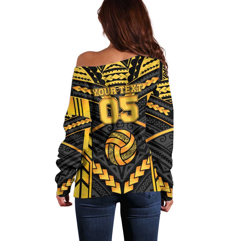 Custom Polynesia Beach Volleyball Off Shoulder Sweater Gold Polynesian Tribal Pattern LT05 - Polynesian Pride