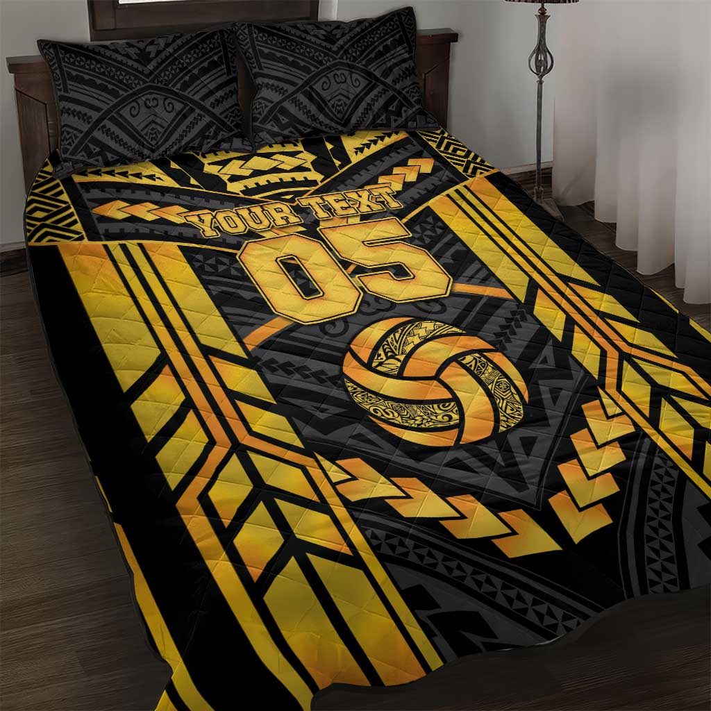 Custom Polynesia Beach Volleyball Quilt Bed Set Gold Polynesian Tribal Pattern - Polynesian Pride