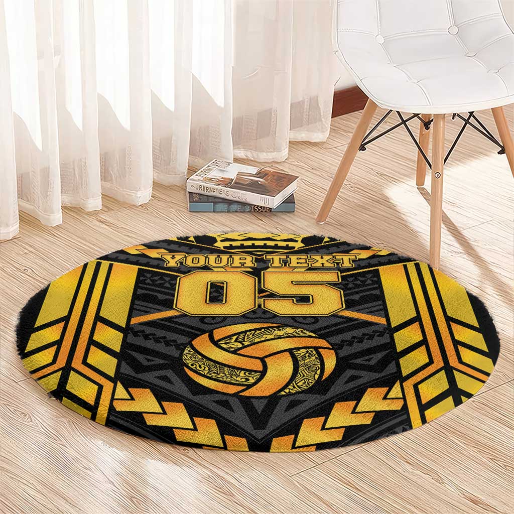 Custom Polynesia Beach Volleyball Round Carpet Gold Polynesian Tribal Pattern - Polynesian Pride