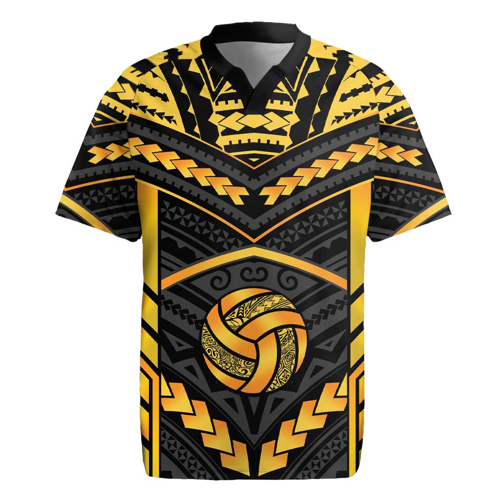 Custom Polynesia Beach Volleyball Rugby Jersey Gold Polynesian Tribal Pattern - Polynesian Pride