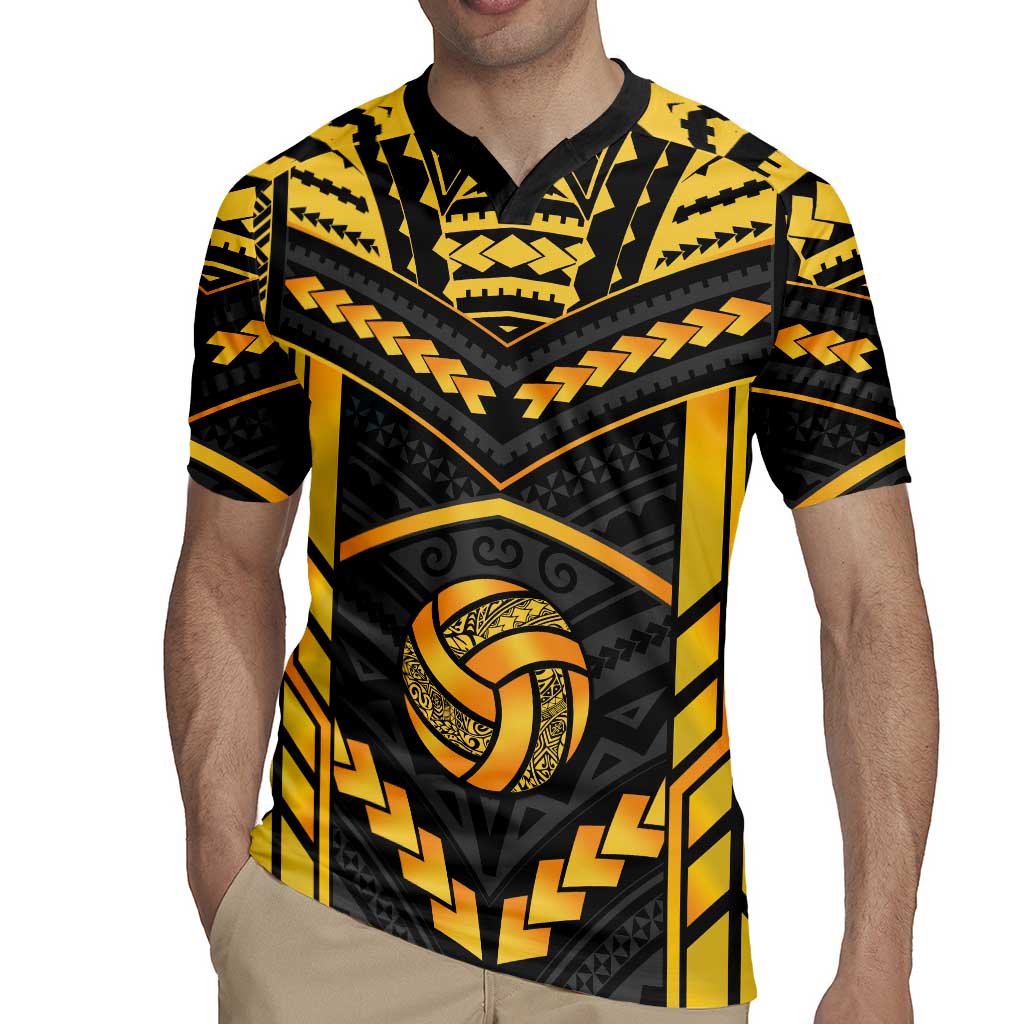 Custom Polynesia Beach Volleyball Rugby Jersey Gold Polynesian Tribal Pattern - Polynesian Pride
