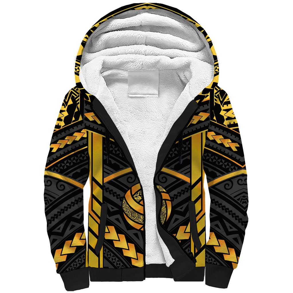 Custom Polynesia Beach Volleyball Sherpa Hoodie Gold Polynesian Tribal Pattern - Polynesian Pride