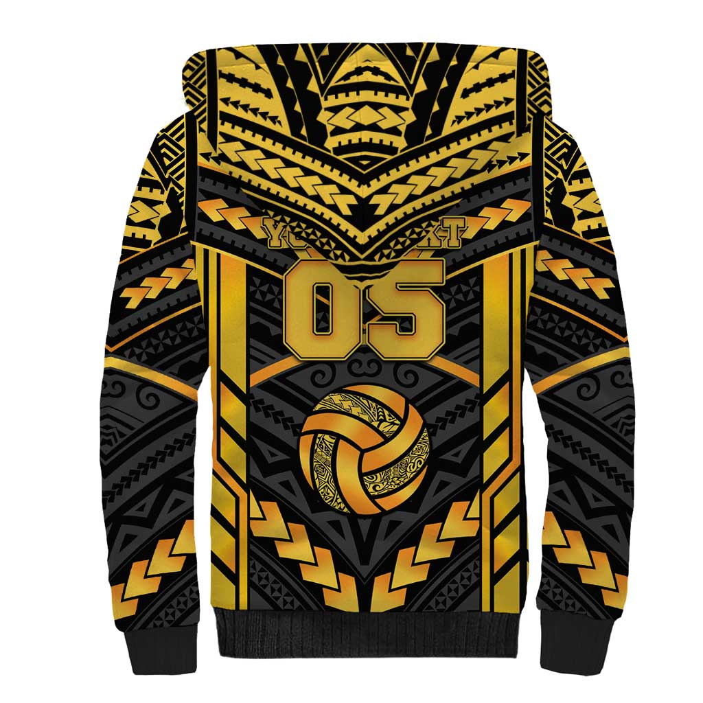 Custom Polynesia Beach Volleyball Sherpa Hoodie Gold Polynesian Tribal Pattern - Polynesian Pride