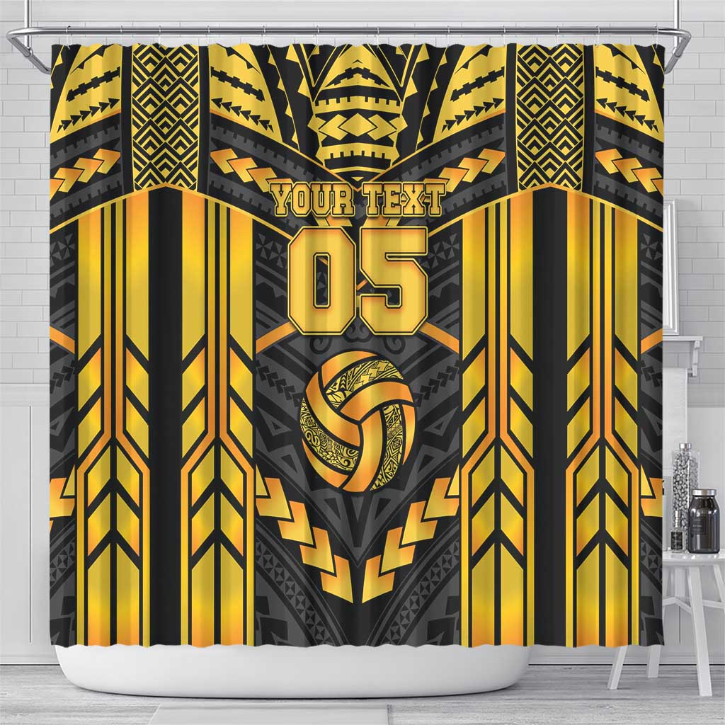 Custom Polynesia Beach Volleyball Shower Curtain Gold Polynesian Tribal Pattern - Polynesian Pride