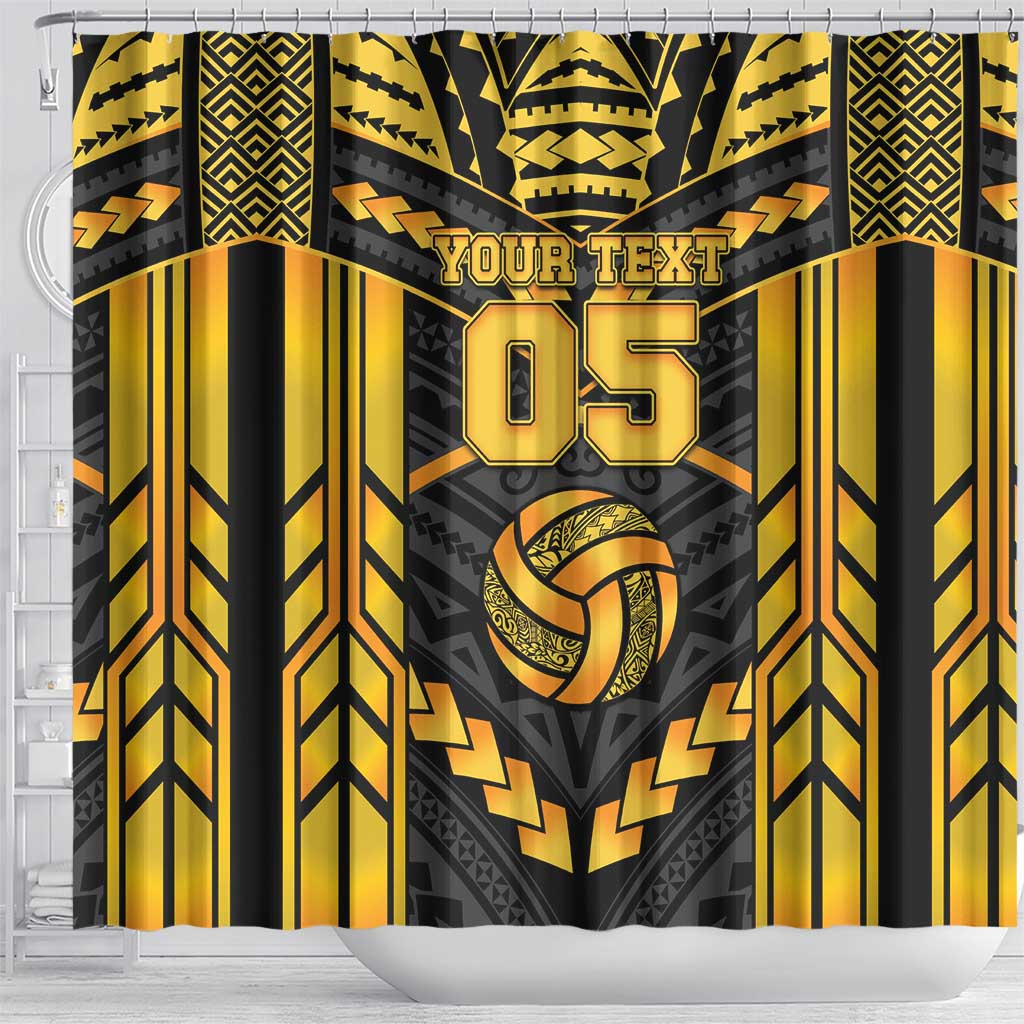 Custom Polynesia Beach Volleyball Shower Curtain Gold Polynesian Tribal Pattern - Polynesian Pride