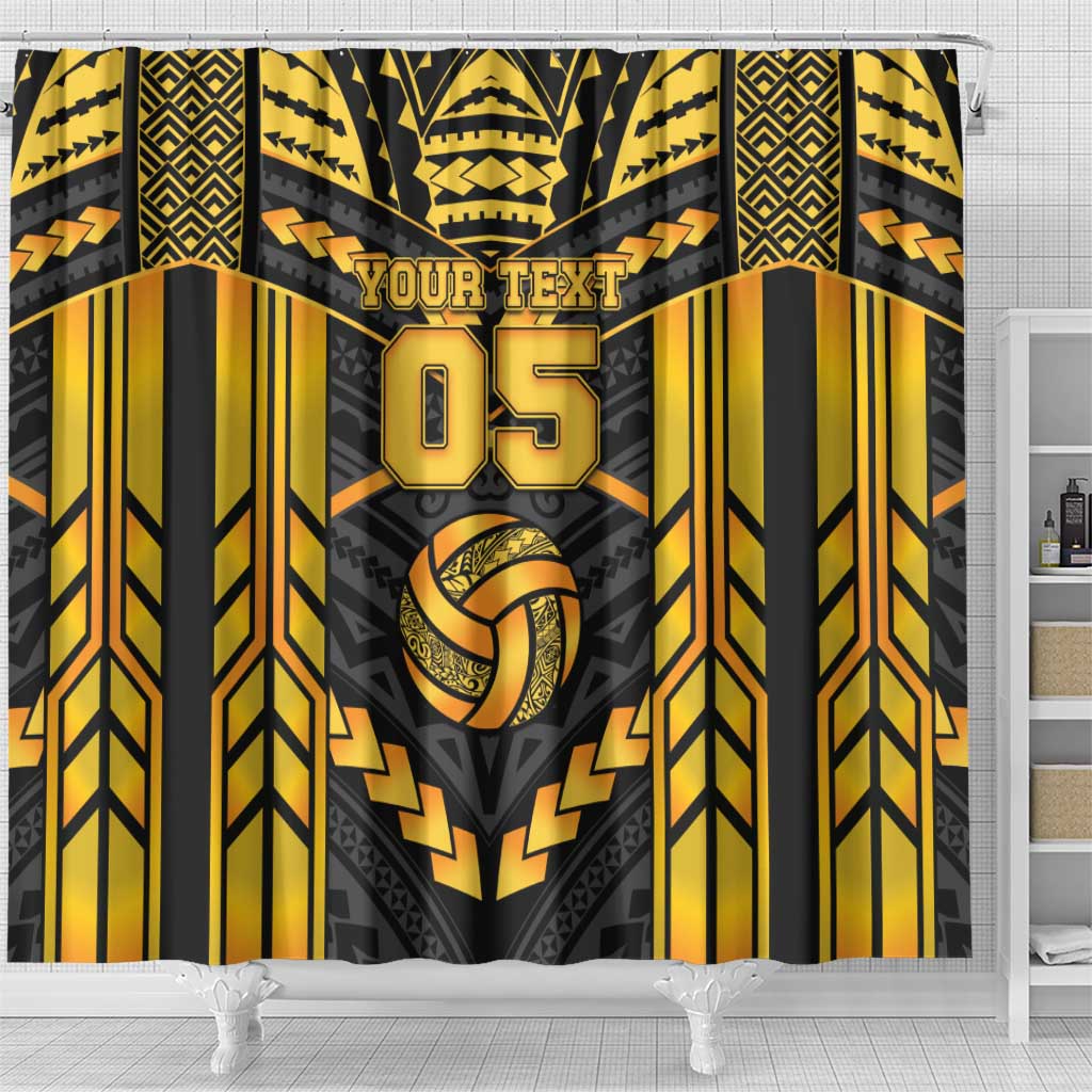 Custom Polynesia Beach Volleyball Shower Curtain Gold Polynesian Tribal Pattern - Polynesian Pride