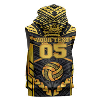 Custom Polynesia Beach Volleyball Sleeveless Hoodie Gold Polynesian Tribal Pattern - Polynesian Pride