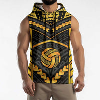 Custom Polynesia Beach Volleyball Sleeveless Hoodie Gold Polynesian Tribal Pattern - Polynesian Pride