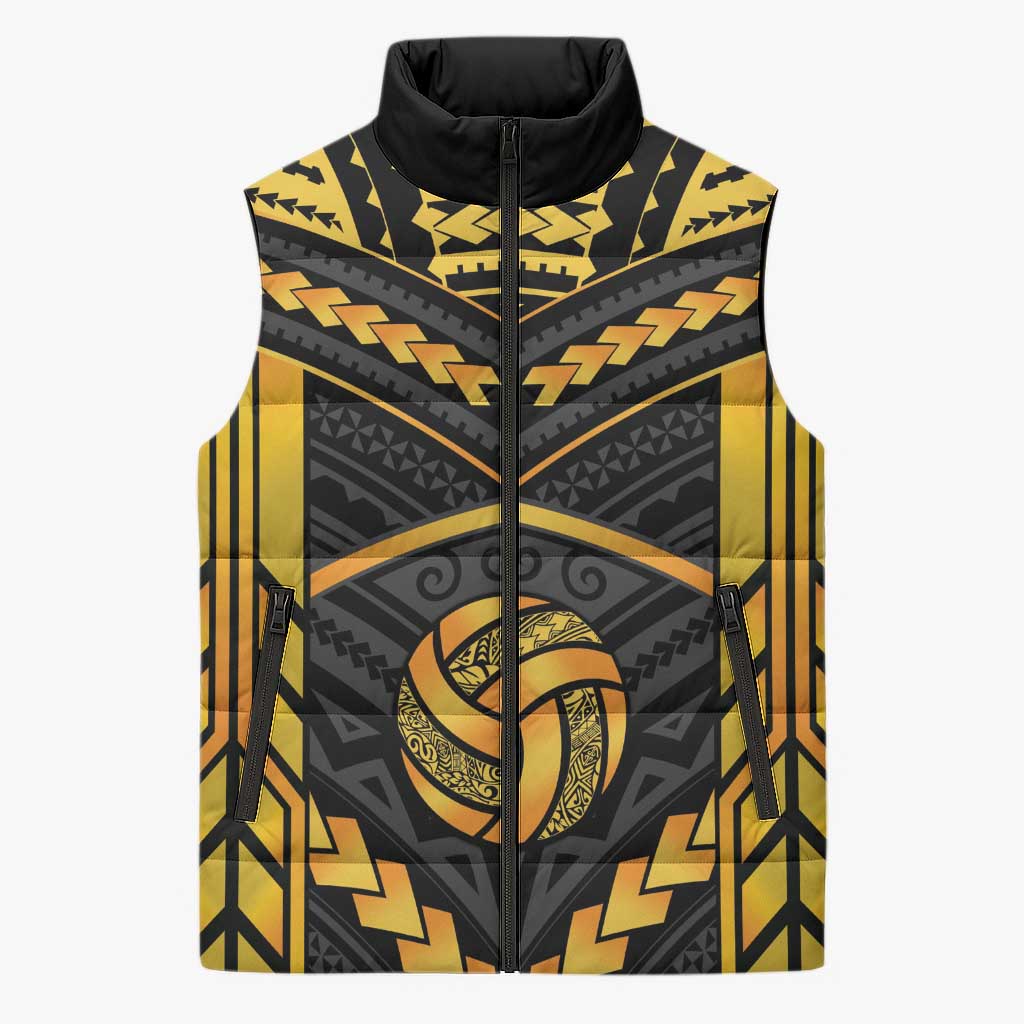 Custom Polynesia Beach Volleyball Sleeveless Puffer Jacket Gold Polynesian Tribal Pattern LT05 Unisex Gold - Polynesian Pride