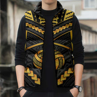Custom Polynesia Beach Volleyball Sleeveless Puffer Jacket Gold Polynesian Tribal Pattern LT05 - Polynesian Pride