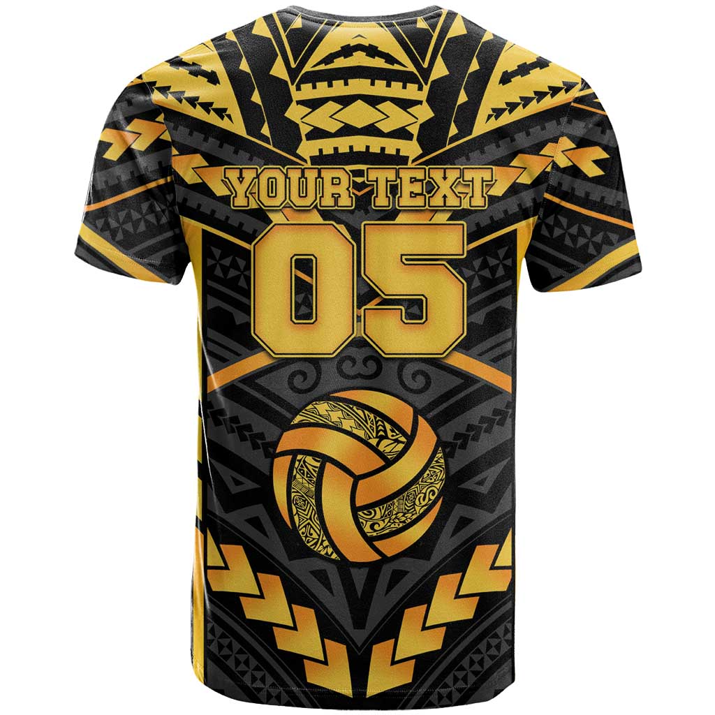 Custom Polynesia Beach Volleyball T Shirt Gold Polynesian Tribal Pattern - Polynesian Pride