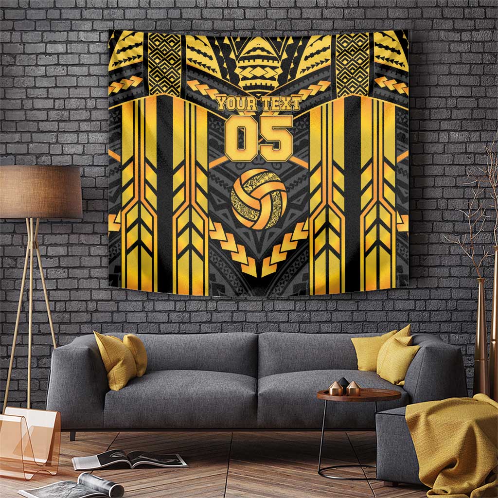 Custom Polynesia Beach Volleyball Tapestry Gold Polynesian Tribal Pattern - Polynesian Pride