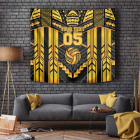 Custom Polynesia Beach Volleyball Tapestry Gold Polynesian Tribal Pattern - Polynesian Pride