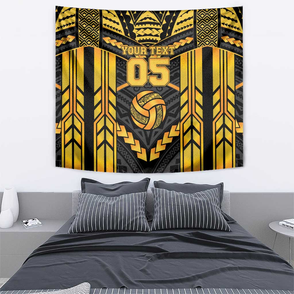 Custom Polynesia Beach Volleyball Tapestry Gold Polynesian Tribal Pattern - Polynesian Pride