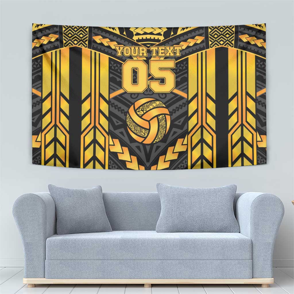 Custom Polynesia Beach Volleyball Tapestry Gold Polynesian Tribal Pattern - Polynesian Pride