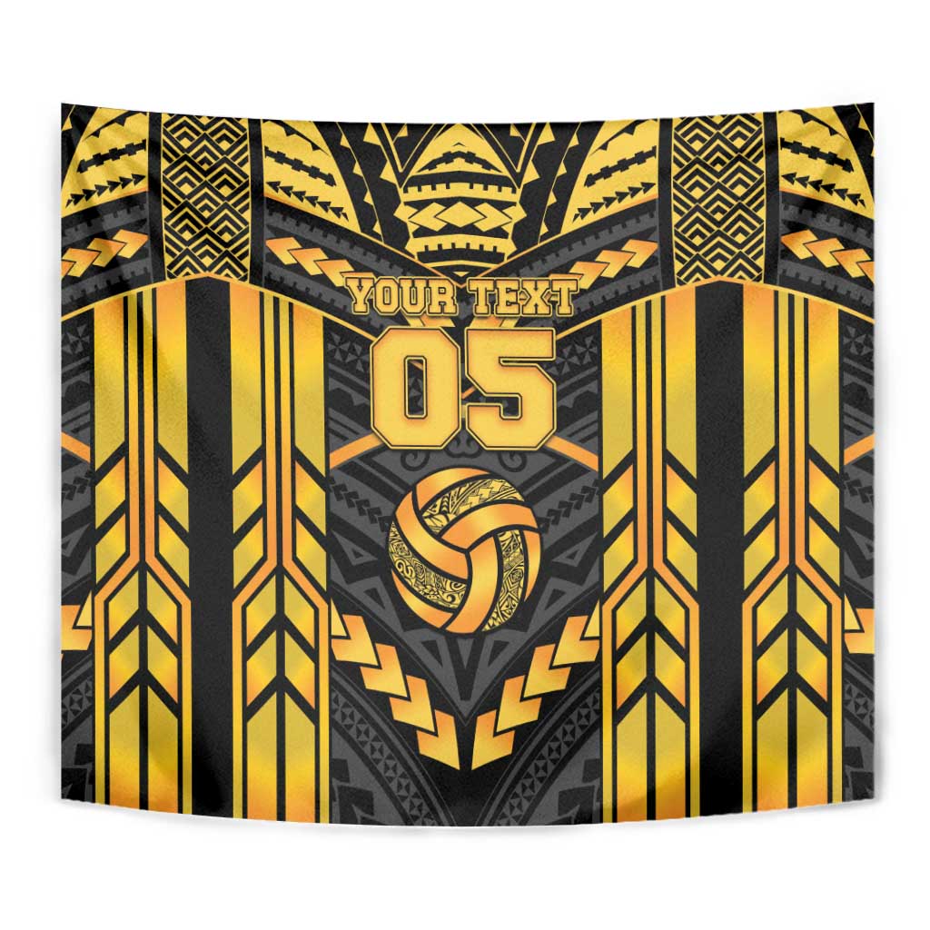 Custom Polynesia Beach Volleyball Tapestry Gold Polynesian Tribal Pattern - Polynesian Pride