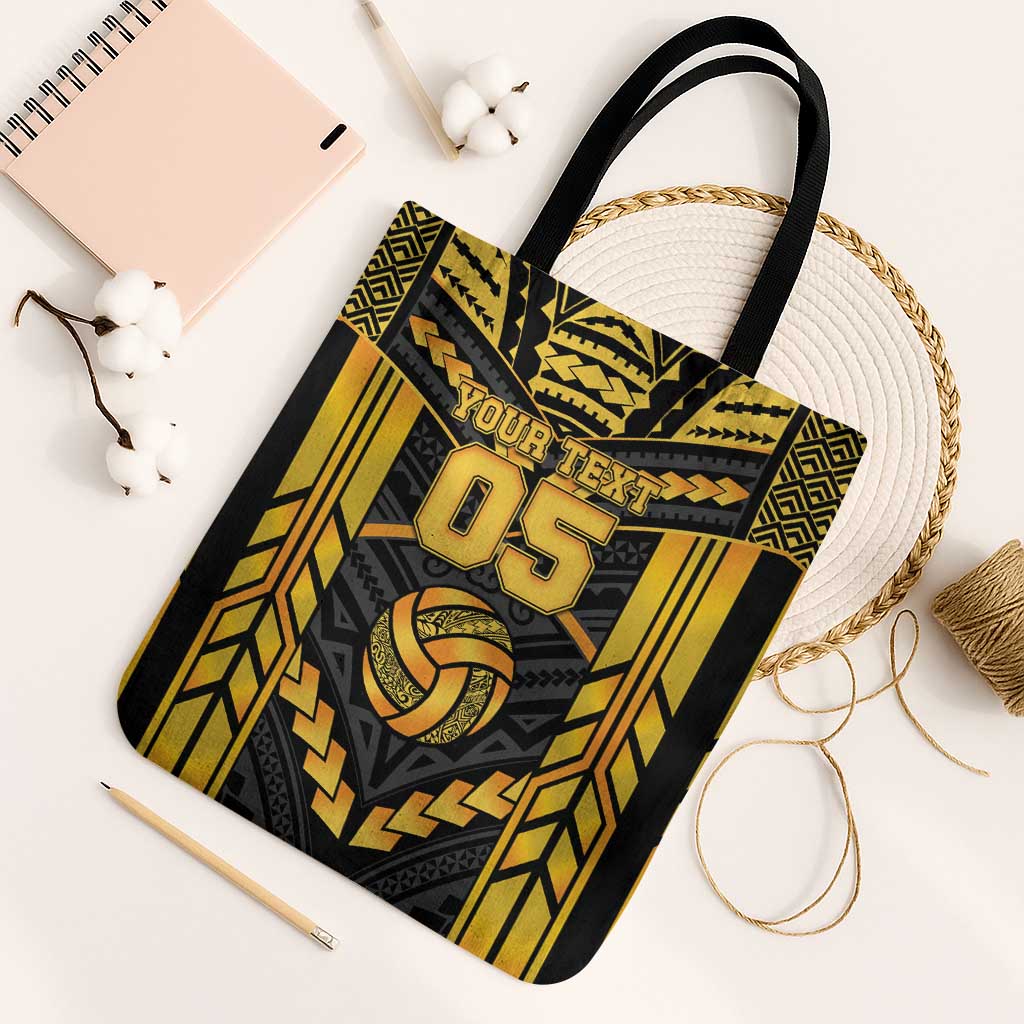 Custom Polynesia Beach Volleyball Tote Bag Gold Polynesian Tribal Pattern - Polynesian Pride