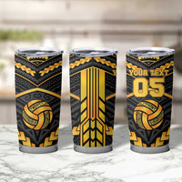 Custom Polynesia Beach Volleyball Tumbler Cup Gold Polynesian Tribal Pattern - Polynesian Pride