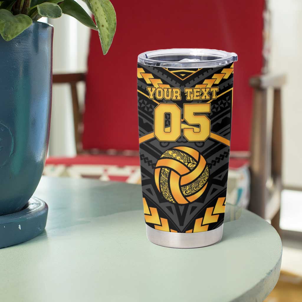 Custom Polynesia Beach Volleyball Tumbler Cup Gold Polynesian Tribal Pattern - Polynesian Pride