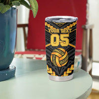 Custom Polynesia Beach Volleyball Tumbler Cup Gold Polynesian Tribal Pattern - Polynesian Pride
