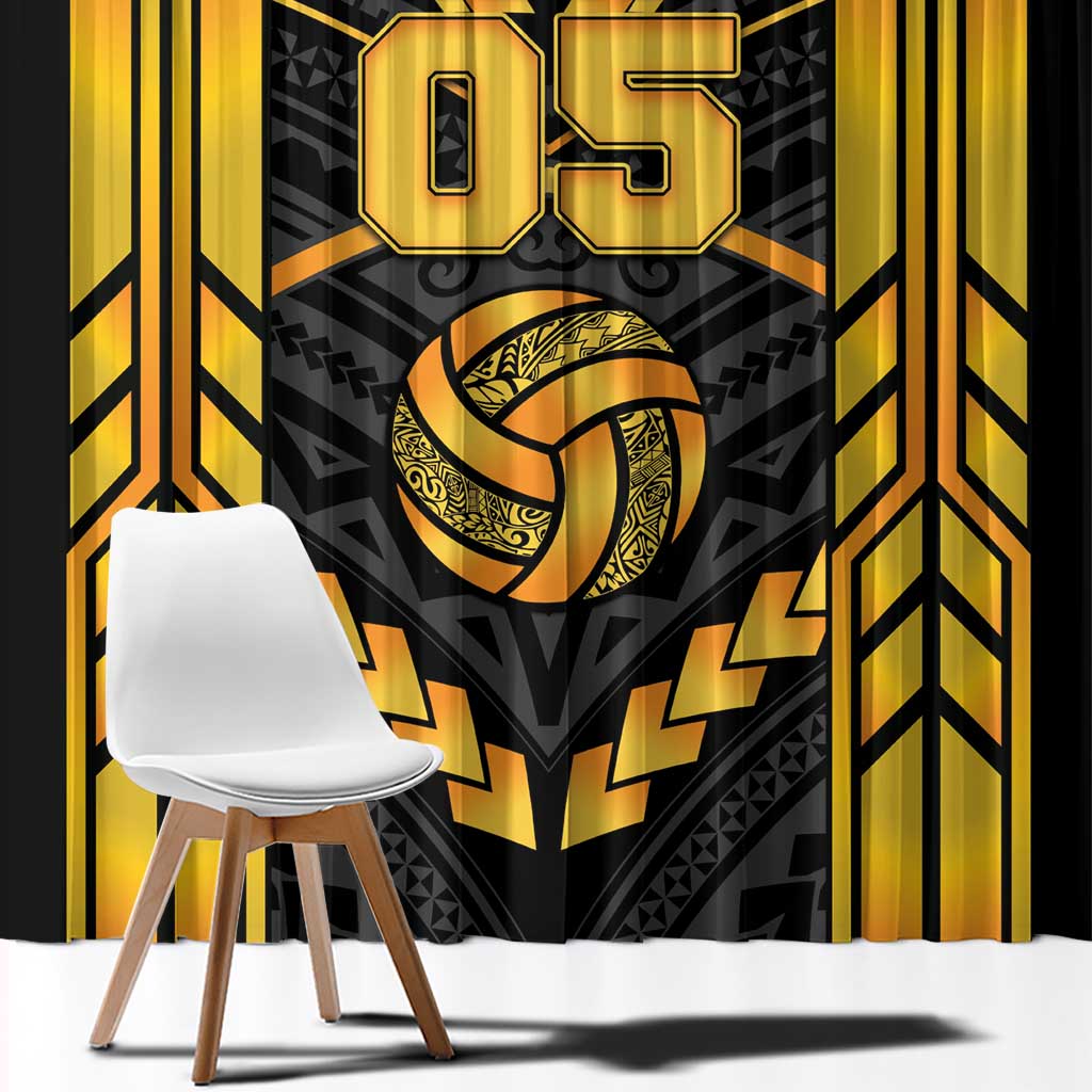 Custom Polynesia Beach Volleyball Window Curtain Gold Polynesian Tribal Pattern - Polynesian Pride
