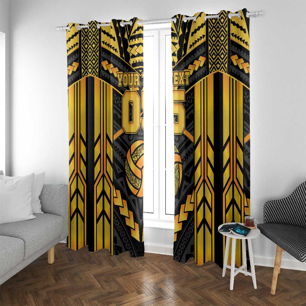 Custom Polynesia Beach Volleyball Window Curtain Gold Polynesian Tribal Pattern - Polynesian Pride